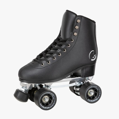 Black roller skate with visible brand logo on a white background