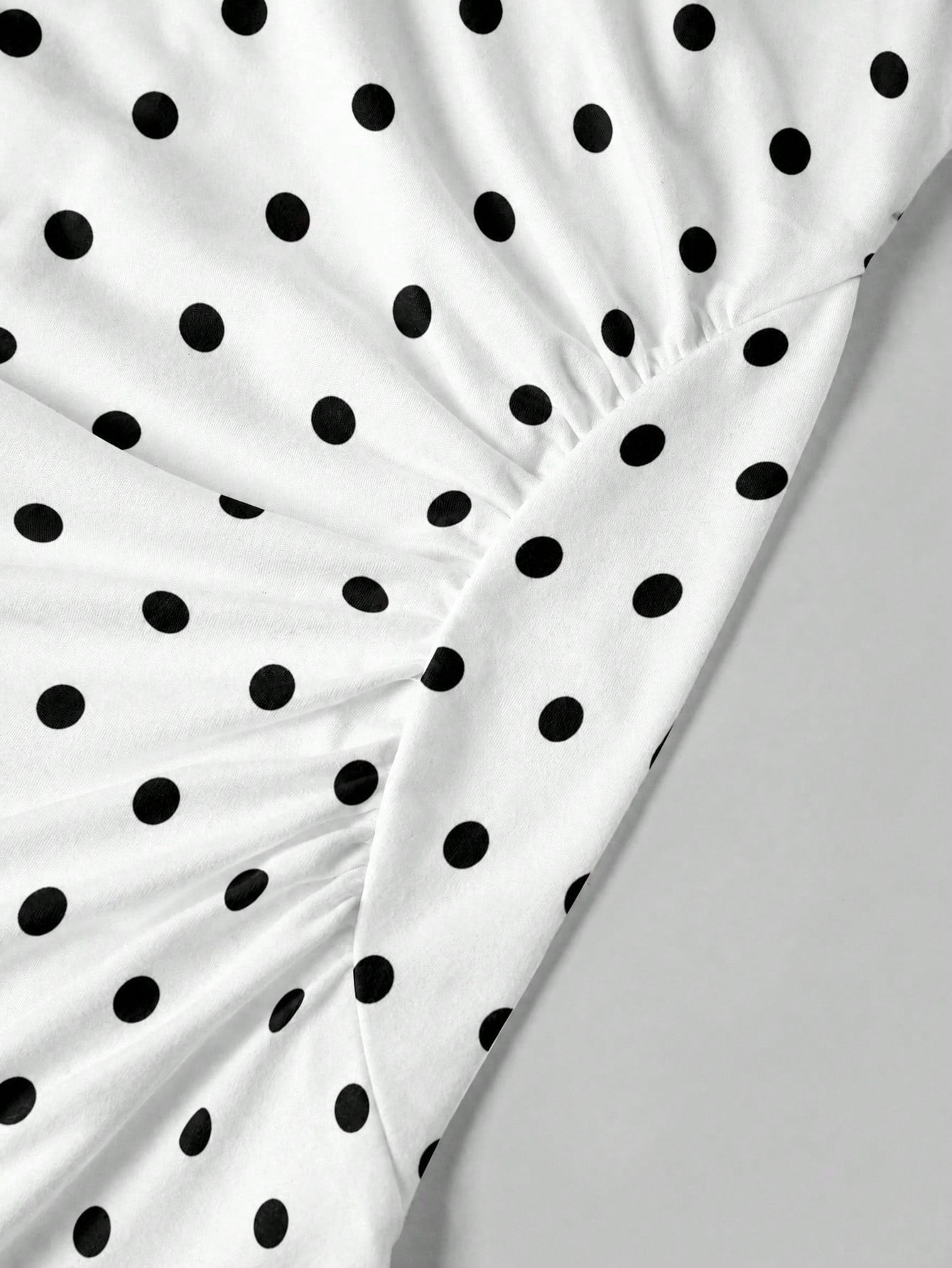 Firerie Elegant White With Black Polka Dots Stand Collar Sleeveless Ruched A-Line Maxi Dress, Perfect For Summer Brunch, Date Tea Party Wedding Guest Clothes