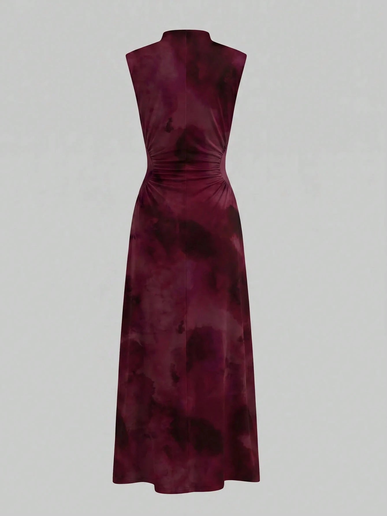 Firerie New Minimalist Elegant Romantic Deep Purple Print Dinner Date Daily Commute Small Stand Collar Sleeveless Cinched Waist Pleated A-Line Long Dress