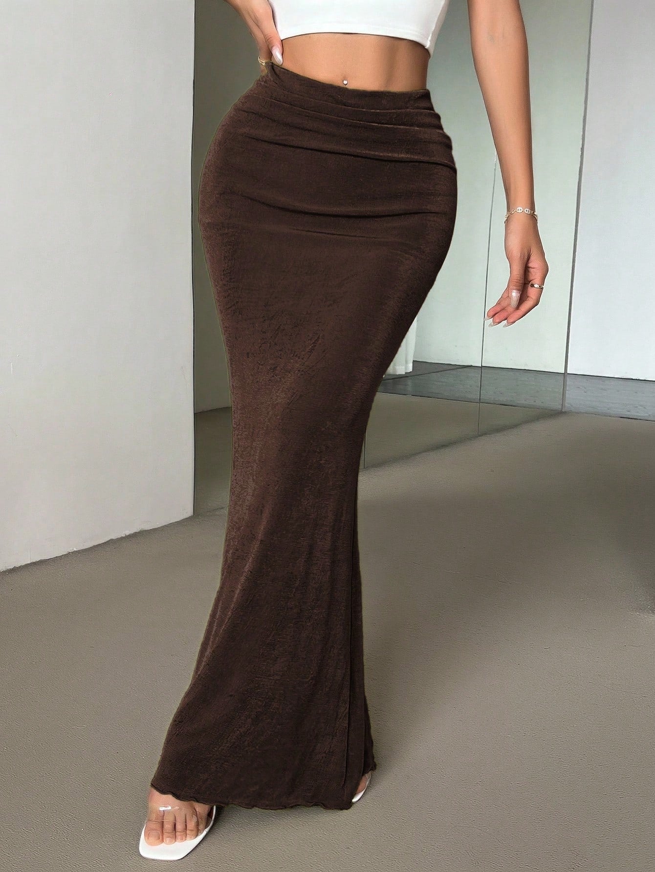 Firerie Women's Elegant Minimalist Green Low-Waist Skirt, Suitable For Summer Vacation & Dates