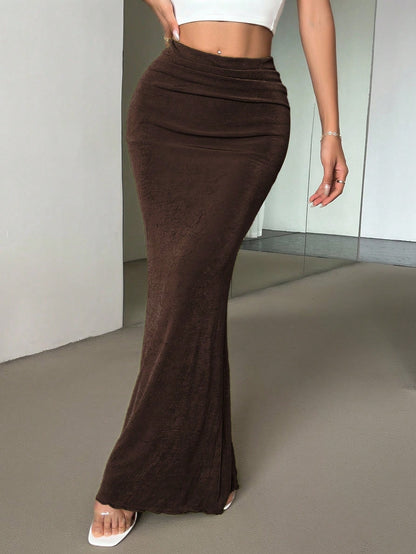 Firerie Women's Elegant Minimalist Green Low-Waist Skirt, Suitable For Summer Vacation & Dates