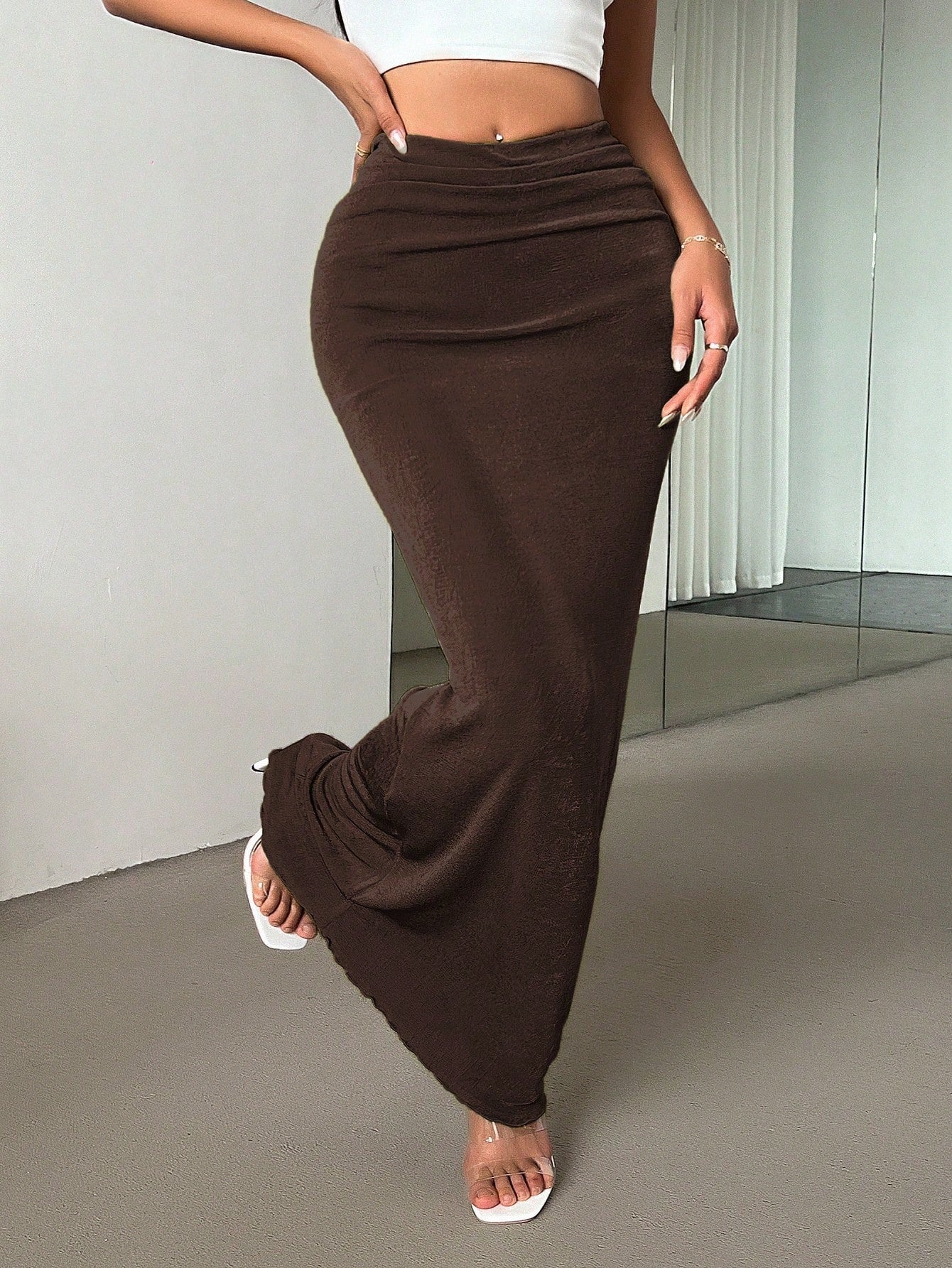 Firerie Women's Elegant Minimalist Green Low-Waist Skirt, Suitable For Summer Vacation & Dates