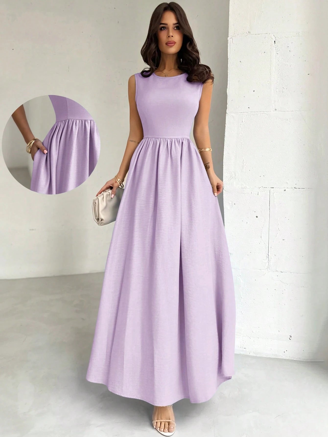 Firerie Women's Lavender Elegant Cinched Waist A-Line Dress, Summer Wedding Guest Party Gala Vacation Beach Summer Dresses For Women,Performance