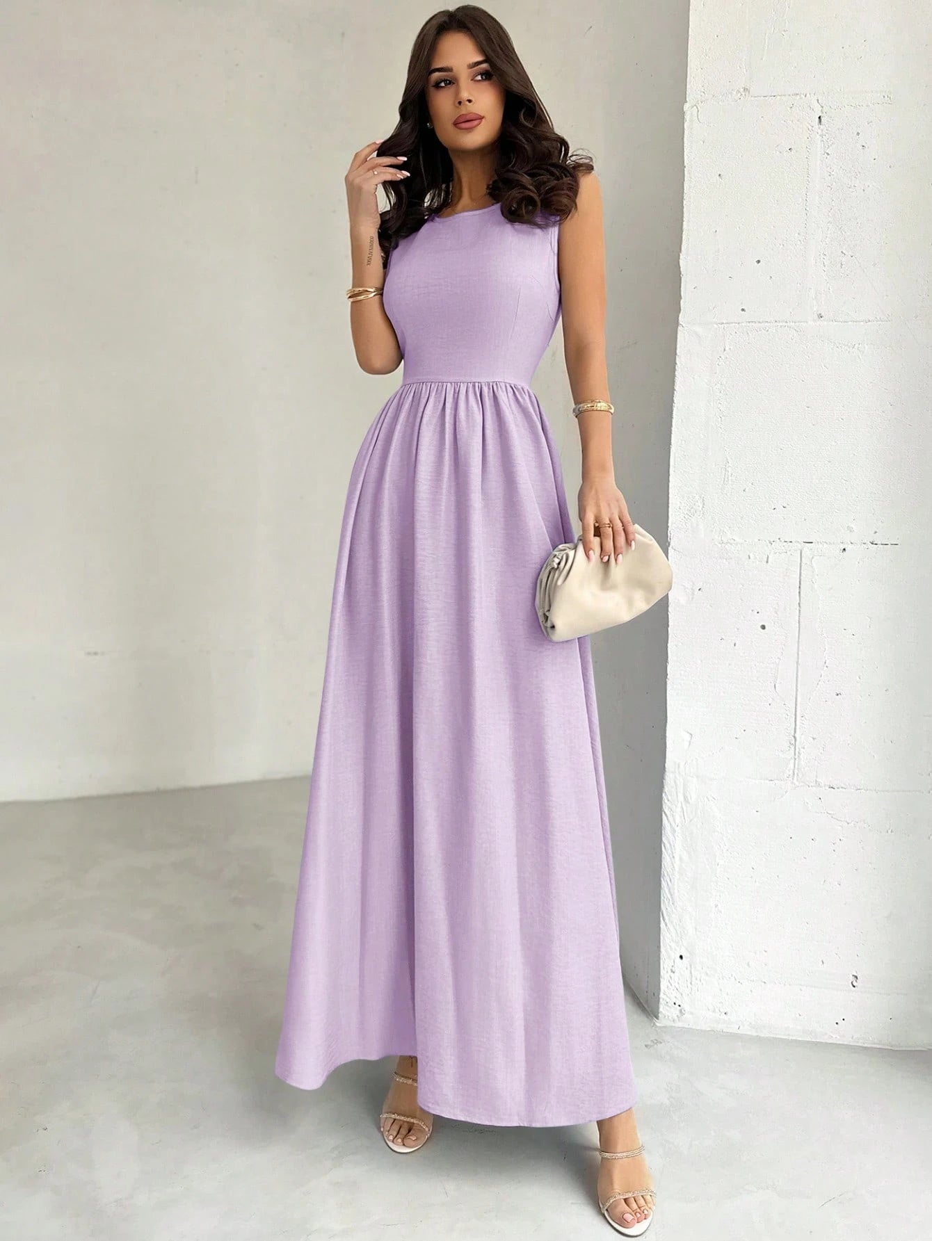 Firerie Women's Lavender Elegant Cinched Waist A-Line Dress, Summer Wedding Guest Party Gala Vacation Beach Summer Dresses For Women,Performance
