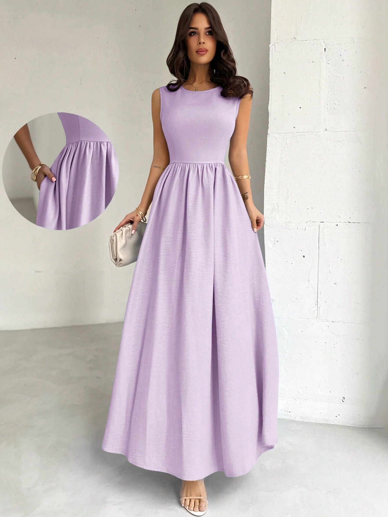 Firerie Women's Lavender Elegant Cinched Waist A-Line Dress, Summer Wedding Guest Party Gala Vacation Beach Summer Dresses For Women,Performance