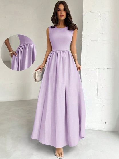 Firerie Women's Lavender Elegant Cinched Waist A-Line Dress, Summer Wedding Guest Party Gala Vacation Beach Summer Dresses For Women,Performance