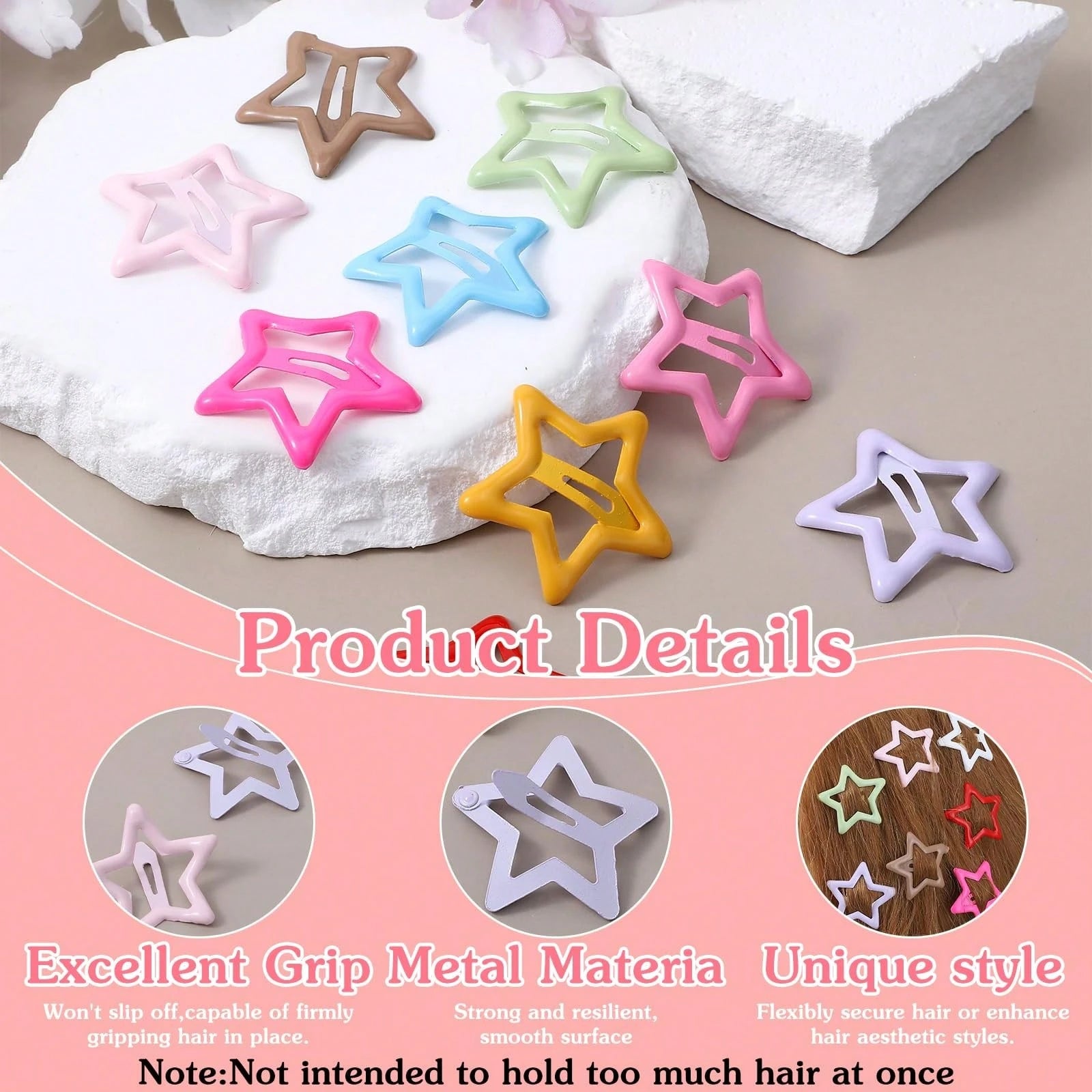 Five-Point Star Snap Hair Clip, Cute Summer BB Hair Clip, Girls Performance Styling Hair Accessory, Back To School Hair Accessory