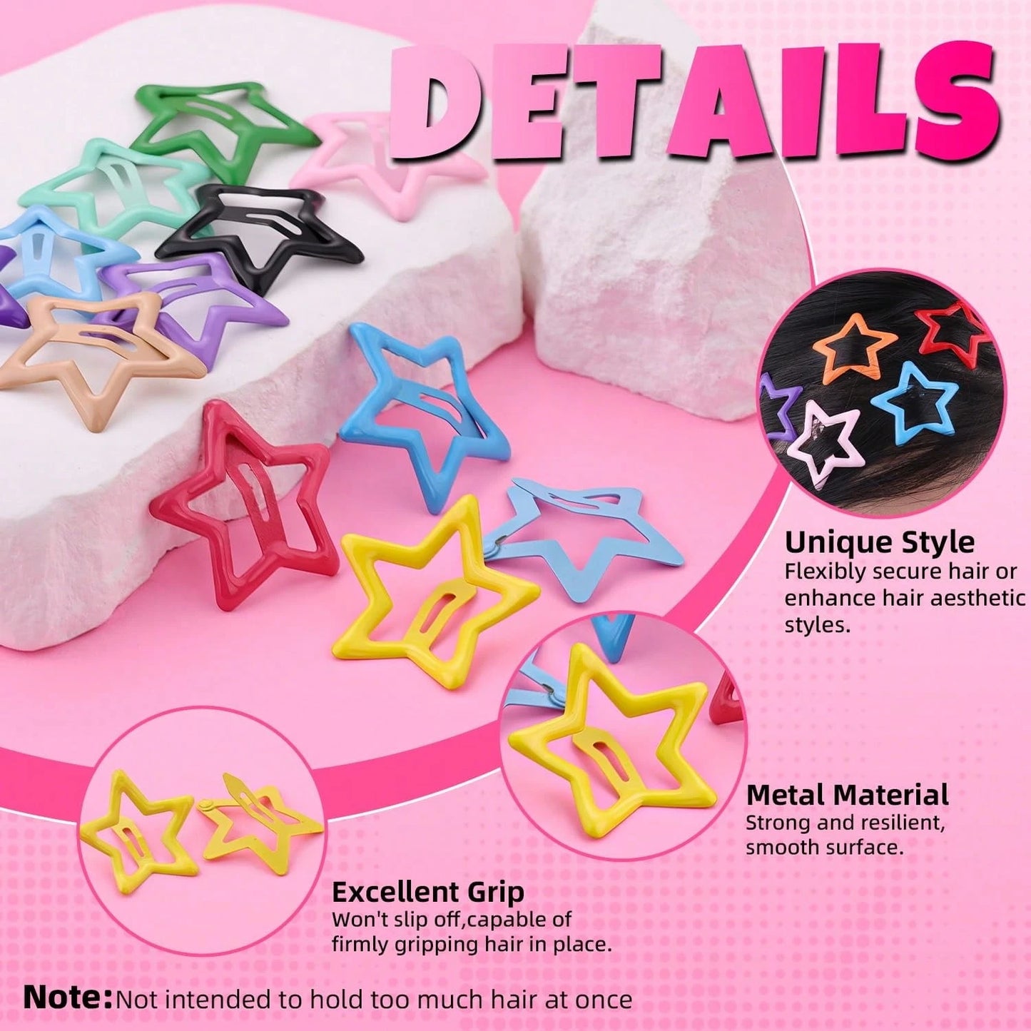 Five-Point Star Snap Hair Clip, Cute Summer BB Hair Clip, Girls Performance Styling Hair Accessory, Back To School Hair Accessory