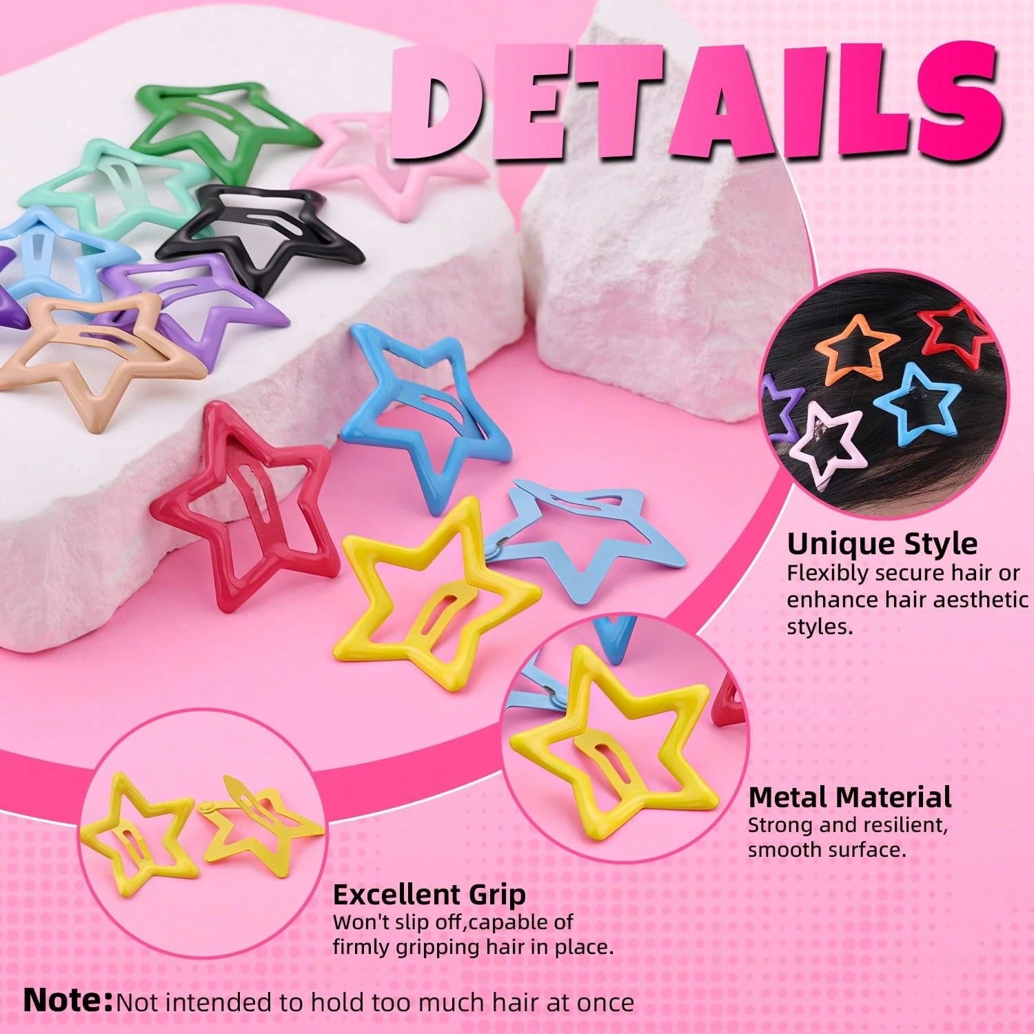 Five-Point Star Snap Hair Clip, Cute Summer BB Hair Clip, Girls Performance Styling Hair Accessory, Back To School Hair Accessory