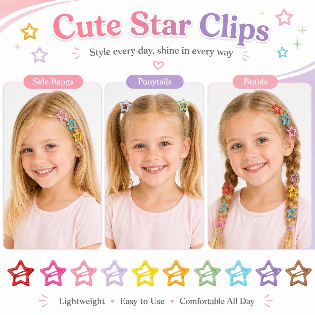 Five-Point Star Snap Hair Clip, Cute Summer BB Hair Clip, Girls Performance Styling Hair Accessory, Back To School Hair Accessory