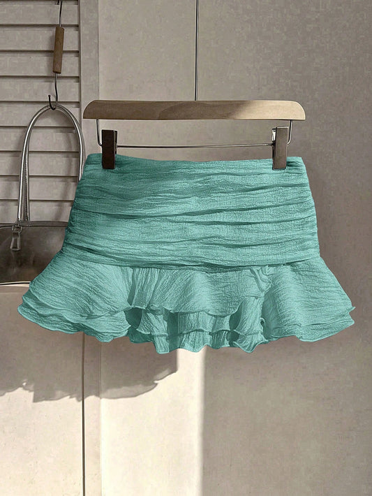 Flirla Women's Elegant Sexy Ruffle Pleated Design Vacation Style Skirt, Suitable For Party Wear, Beach Wear, Summer Vacation Essential, Mint Green