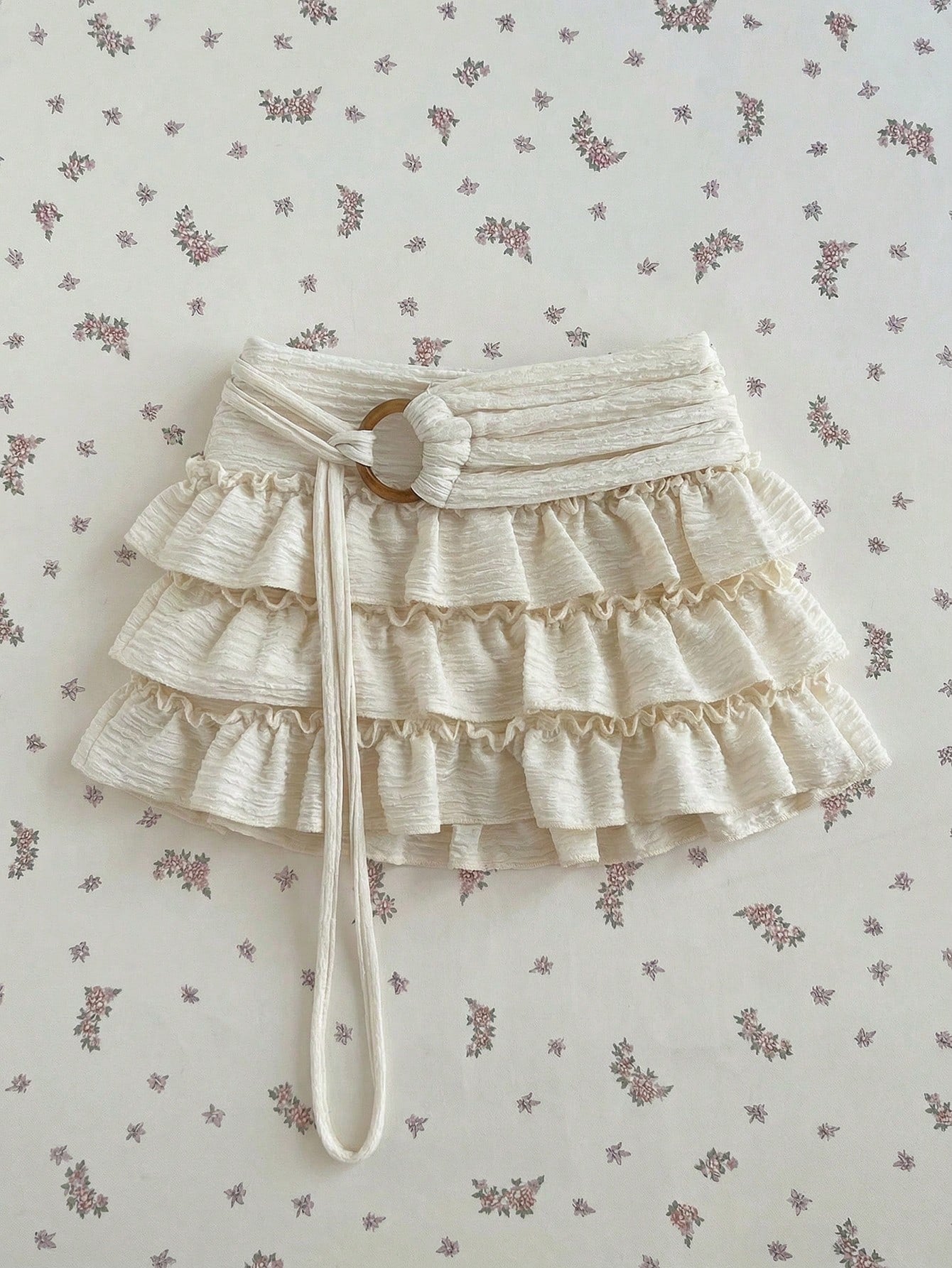 Flirla Women's White Knitted Mini Skort Plain Style With Ruffle Hem Detail