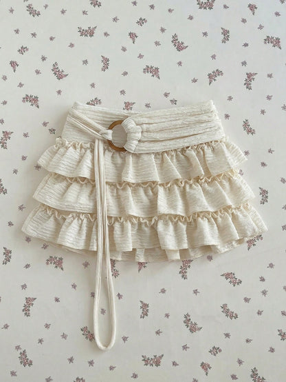 Flirla Women's White Knitted Mini Skort Plain Style With Ruffle Hem Detail