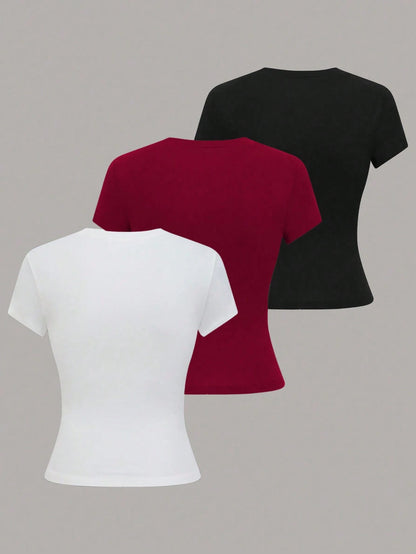 Flora Isola Flora Isola Women's Solid Color Round Neck Short Sleeve Casual Versatile T-Shirt