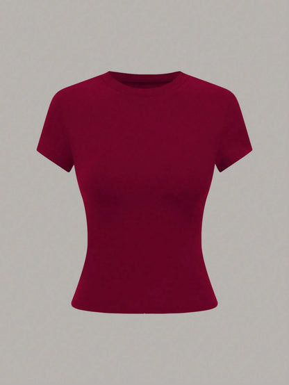 Flora Isola Flora Isola Women's Solid Color Round Neck Short Sleeve Casual Versatile T-Shirt
