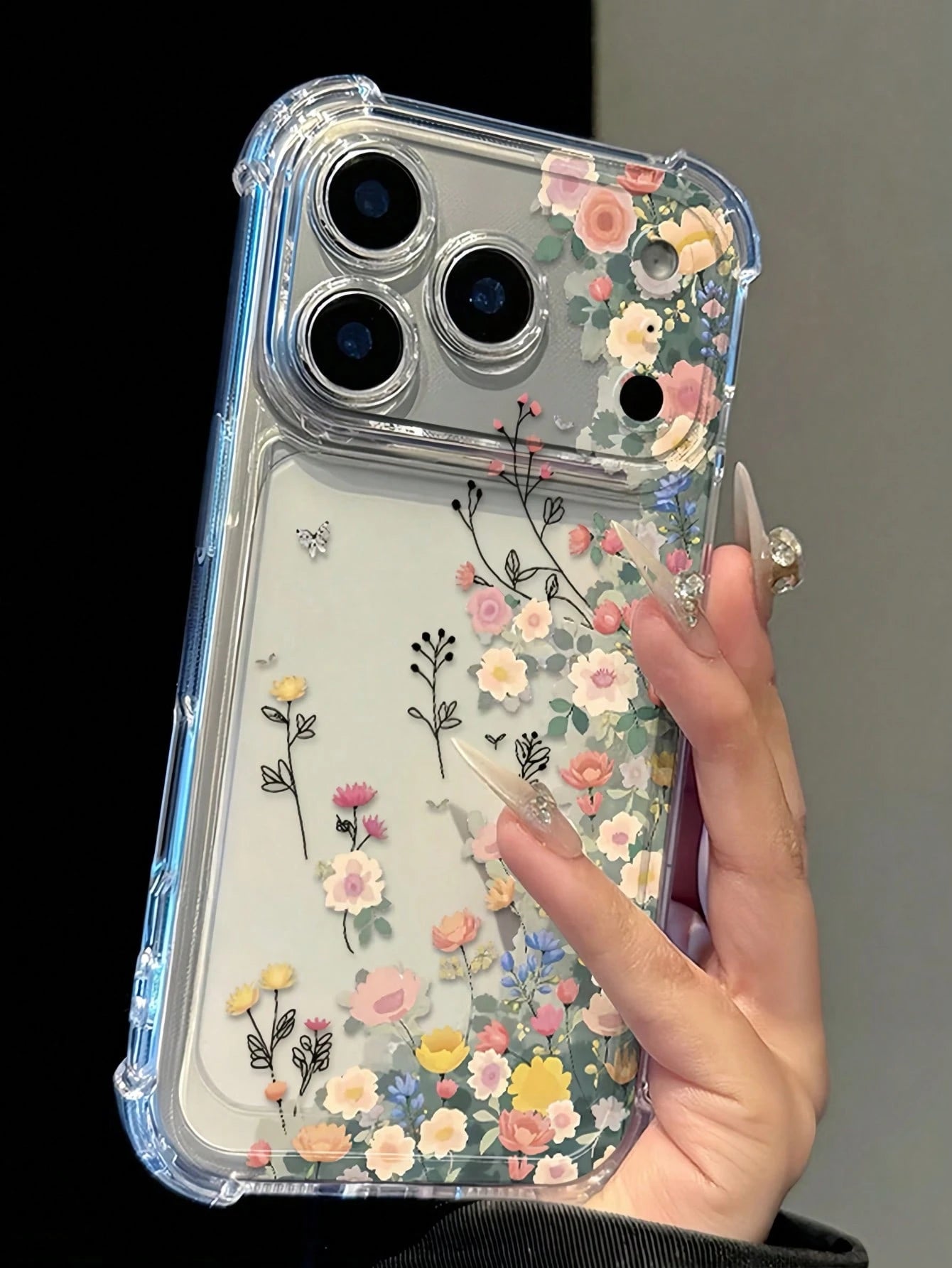 Floral Daisy Elements Reinforced Corners Transparent Anti-Fall Phone Case, Minimalist Spring Style Soft Case, Compatible With 15/15 Pro/15 Plus/15 Pro Max/16/16 Pro/16 Pro Max/17/17 Pro/17 Pro Max, An