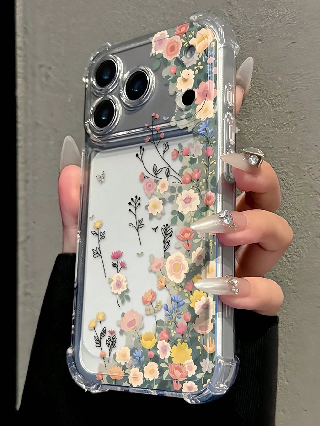 Floral Daisy Elements Reinforced Corners Transparent Anti-Fall Phone Case, Minimalist Spring Style Soft Case, Compatible With 15/15 Pro/15 Plus/15 Pro Max/16/16 Pro/16 Pro Max/17/17 Pro/17 Pro Max, An