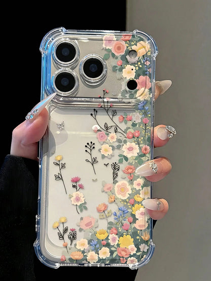 Floral Daisy Elements Reinforced Corners Transparent Anti-Fall Phone Case, Minimalist Spring Style Soft Case, Compatible With 15/15 Pro/15 Plus/15 Pro Max/16/16 Pro/16 Pro Max/17/17 Pro/17 Pro Max, An