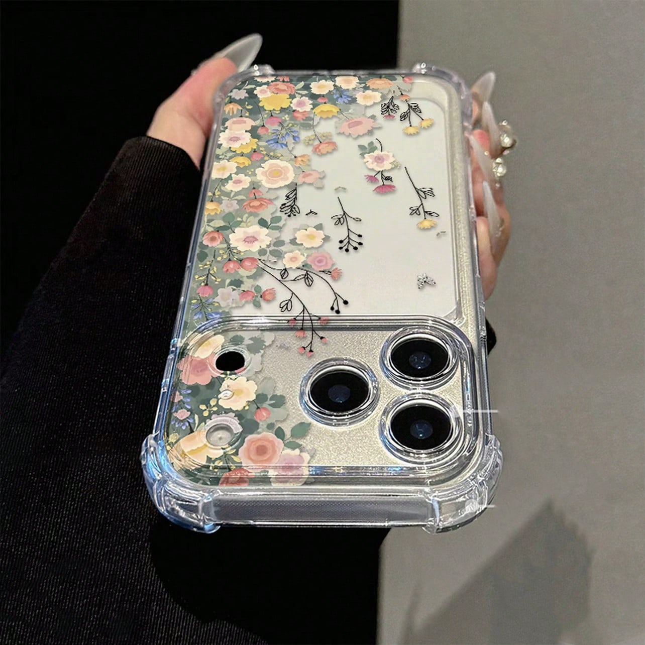 Floral Daisy Elements Reinforced Corners Transparent Anti-Fall Phone Case, Minimalist Spring Style Soft Case, Compatible With 15/15 Pro/15 Plus/15 Pro Max/16/16 Pro/16 Pro Max/17/17 Pro/17 Pro Max, An
