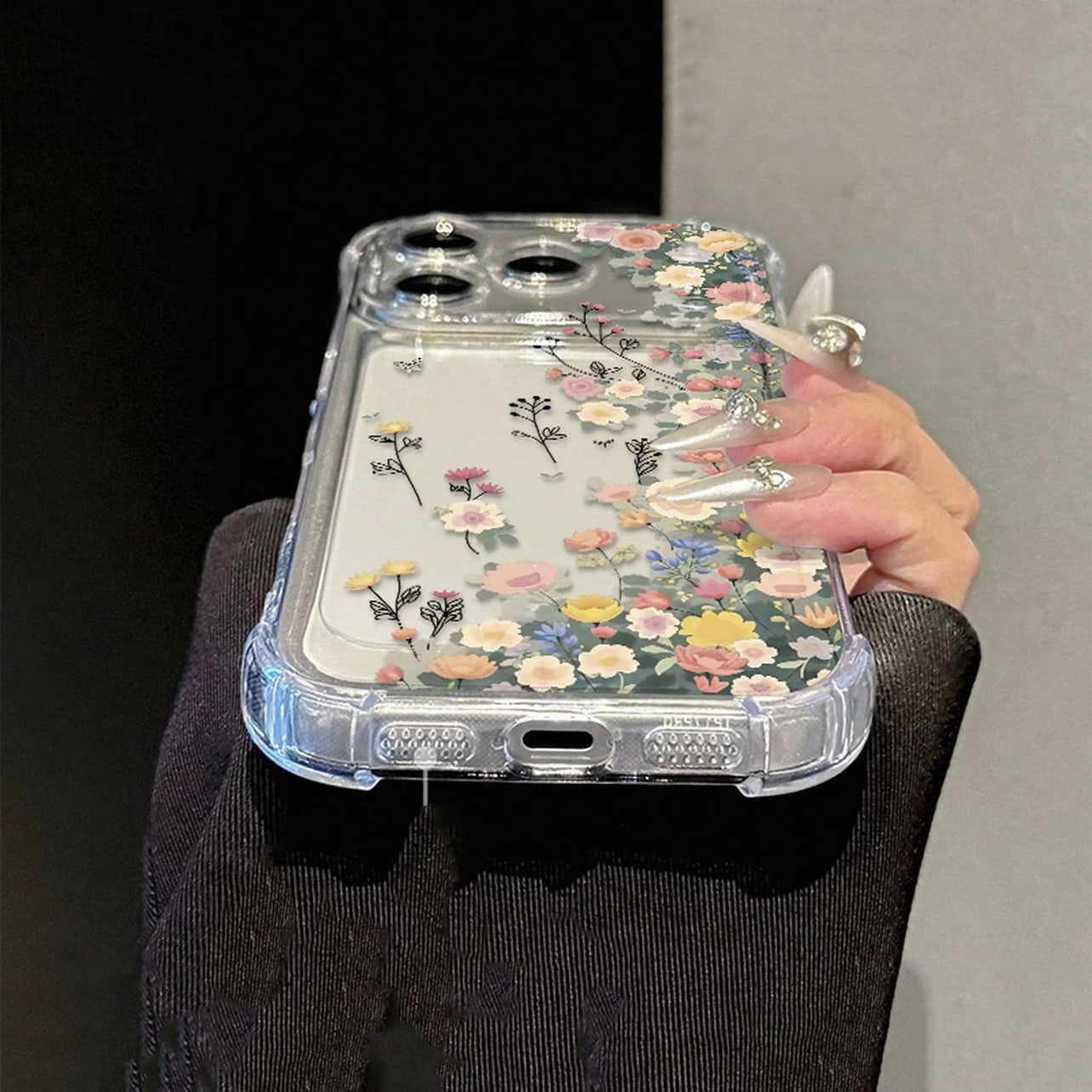 Floral Daisy Elements Reinforced Corners Transparent Anti-Fall Phone Case, Minimalist Spring Style Soft Case, Compatible With 15/15 Pro/15 Plus/15 Pro Max/16/16 Pro/16 Pro Max/17/17 Pro/17 Pro Max, An