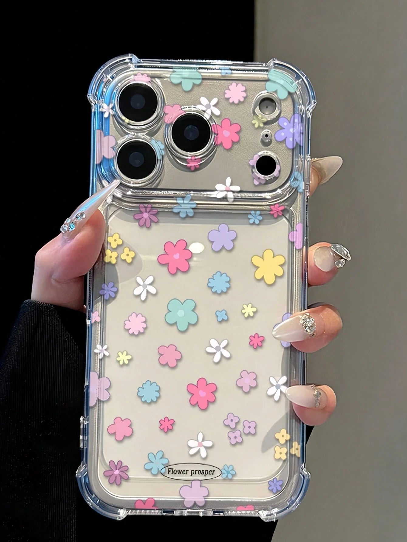 Floral Daisy Elements Reinforced Corners Transparent Anti-Fall Phone Case, Minimalist Spring Style Soft Case, Compatible With 15/15 Pro/15 Plus/15 Pro Max/16/16 Pro/16 Pro Max/17/17 Pro/17 Pro Max, An