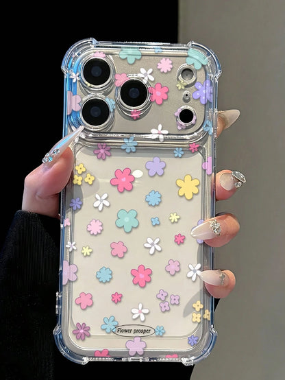 Floral Daisy Elements Reinforced Corners Transparent Anti-Fall Phone Case, Minimalist Spring Style Soft Case, Compatible With 15/15 Pro/15 Plus/15 Pro Max/16/16 Pro/16 Pro Max/17/17 Pro/17 Pro Max, An