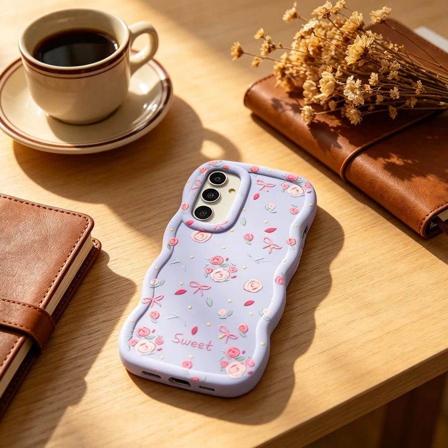 Flower 1pc Cartoon Floral Pattern Colorful Daisy Minimalist Elegant Phone Case, Macaron Color Full Coverage Shockproof Soft Silicone Wavy Design, Suitable For Android/ Phones
