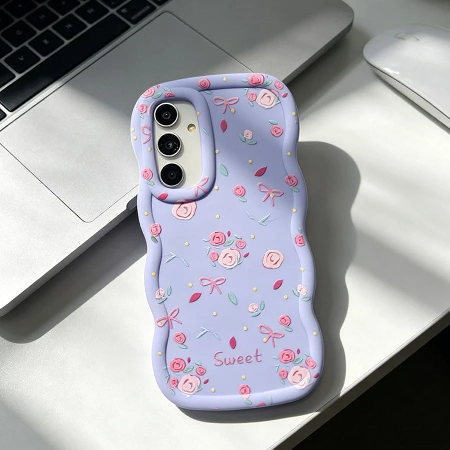 Flower 1pc Cartoon Floral Pattern Colorful Daisy Minimalist Elegant Phone Case, Macaron Color Full Coverage Shockproof Soft Silicone Wavy Design, Suitable For Android/ Phones