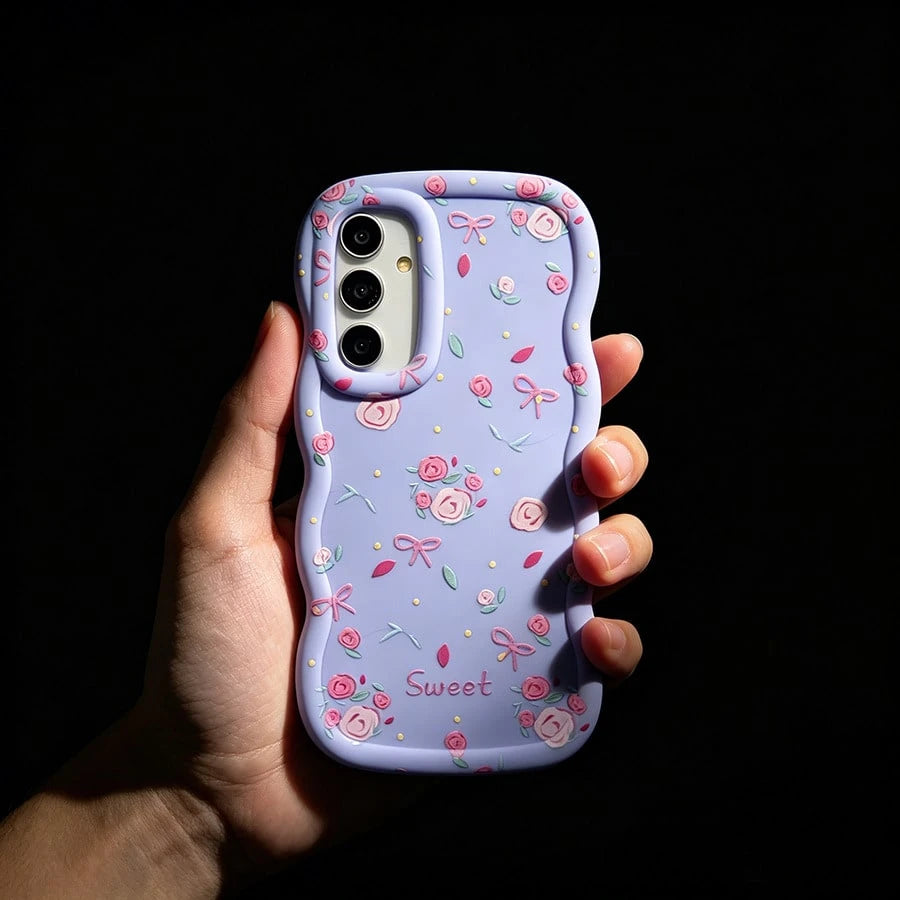 Flower 1pc Cartoon Floral Pattern Colorful Daisy Minimalist Elegant Phone Case, Macaron Color Full Coverage Shockproof Soft Silicone Wavy Design, Suitable For Android/ Phones