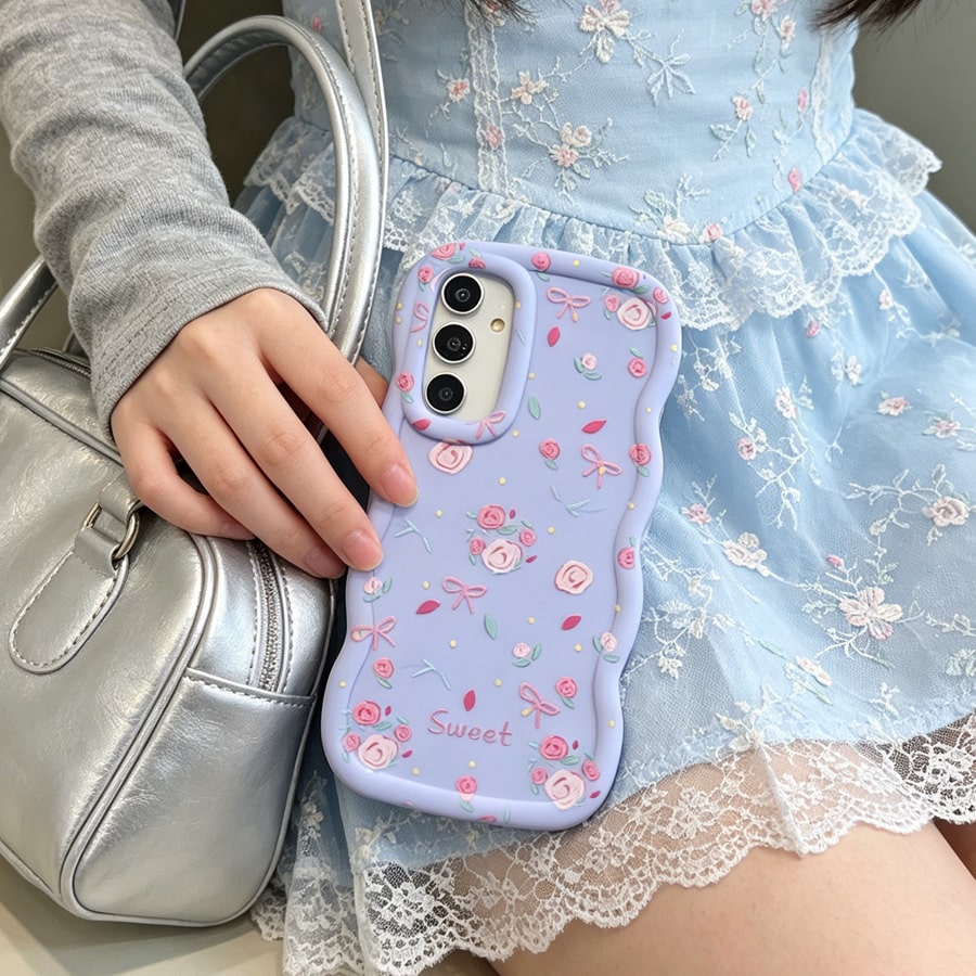 Flower 1pc Cartoon Floral Pattern Colorful Daisy Minimalist Elegant Phone Case, Macaron Color Full Coverage Shockproof Soft Silicone Wavy Design, Suitable For Android/ Phones