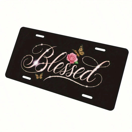 Flowers Aluminum License Plate- 6x12 Inch Polished Metal Trim With Elegant Cursive "" Design, Easy To Install, Durable & Stylish Car Plate For Men & Women, Car Decoration, Floral Pattern, Highquality