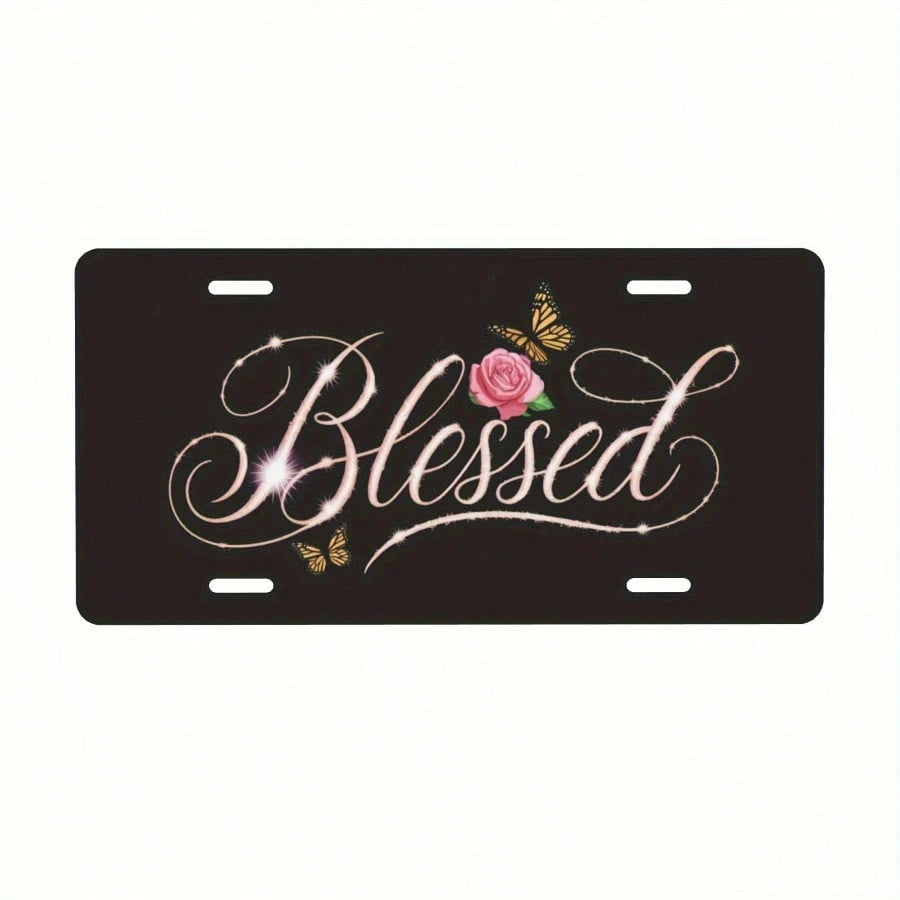 Flowers Aluminum License Plate- 6x12 Inch Polished Metal Trim With Elegant Cursive "" Design, Easy To Install, Durable & Stylish Car Plate For Men & Women, Car Decoration, Floral Pattern, Highquality