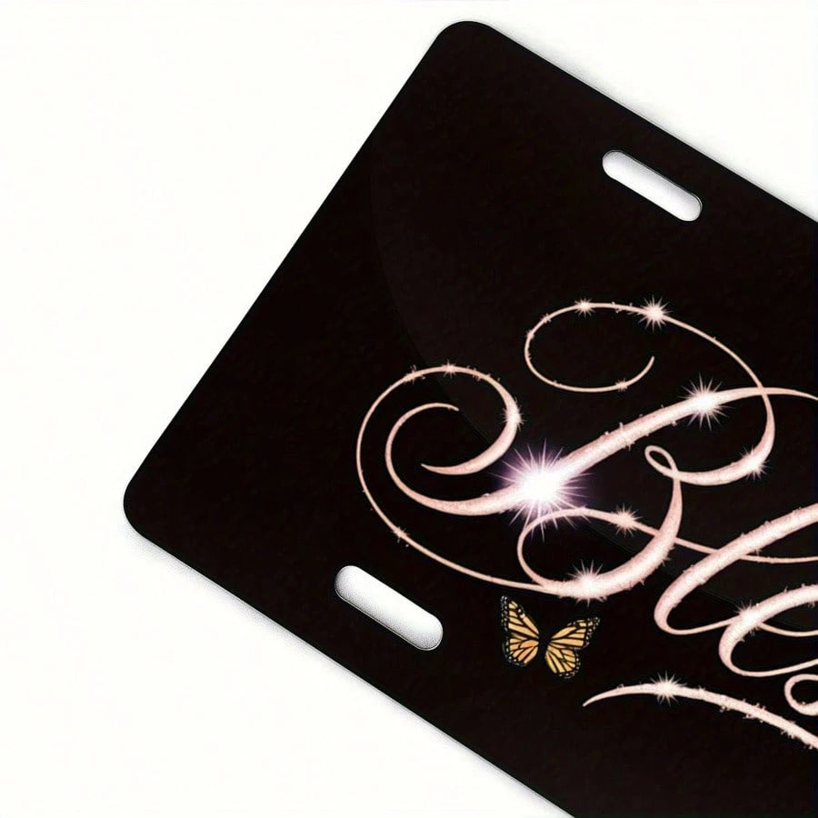 Flowers Aluminum License Plate- 6x12 Inch Polished Metal Trim With Elegant Cursive "" Design, Easy To Install, Durable & Stylish Car Plate For Men & Women, Car Decoration, Floral Pattern, Highquality