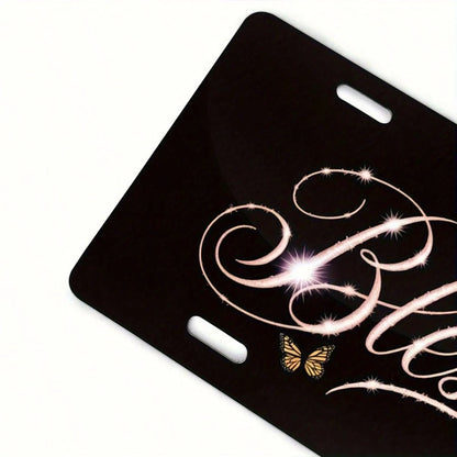 Flowers Aluminum License Plate- 6x12 Inch Polished Metal Trim With Elegant Cursive "" Design, Easy To Install, Durable & Stylish Car Plate For Men & Women, Car Decoration, Floral Pattern, Highquality