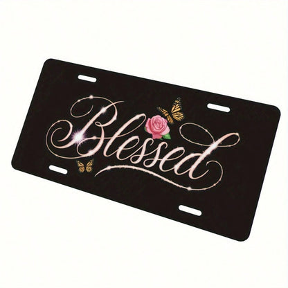 Flowers Aluminum License Plate- 6x12 Inch Polished Metal Trim With Elegant Cursive "" Design, Easy To Install, Durable & Stylish Car Plate For Men & Women, Car Decoration, Floral Pattern, Highquality