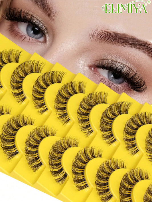 Fluffy Eyelashes Wispy Volume Cat Eye Lashes False Eyelashes Wispy Faux Mink Lashes Fluffy Fake Eyelashes Natural Look 9 Pairs Pack For Every Occations