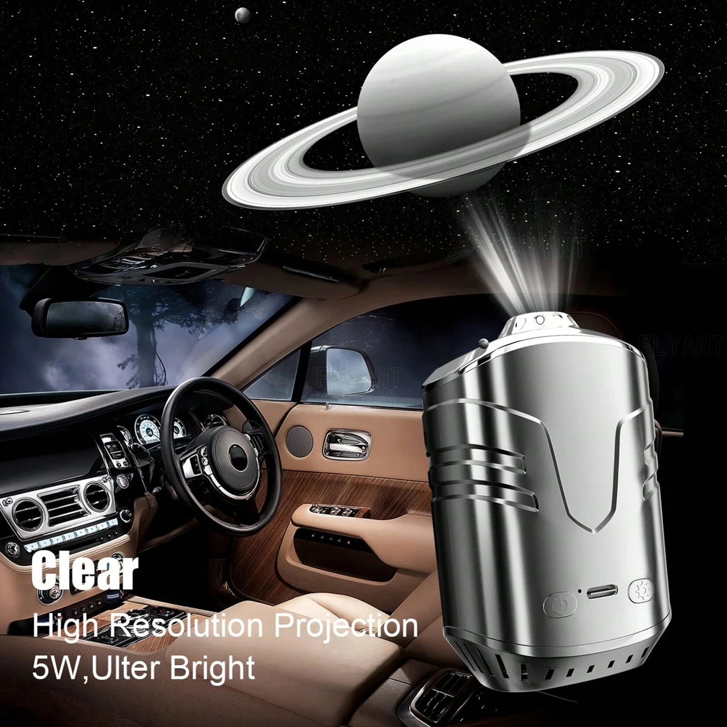 FLYANT 2 In 1 Car Aroma Star Lamp With Car Air Diffuser, Dynamic Light Show With Star Top Mode, 6 Scents Ceiling Ambient Light, Auto On/Off Car Star Projector, Car Interior Accessories, Suitable For M