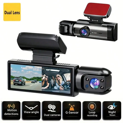 FLYANT Driving Recorder With 1080 High-Definition Front And Rear, 4.4-Inch IPS Screen For Loop Recording, Dual Driving Recorder With 32GB SD Card, Super Night Vision, 24-Hour Parking Monitoring, Super