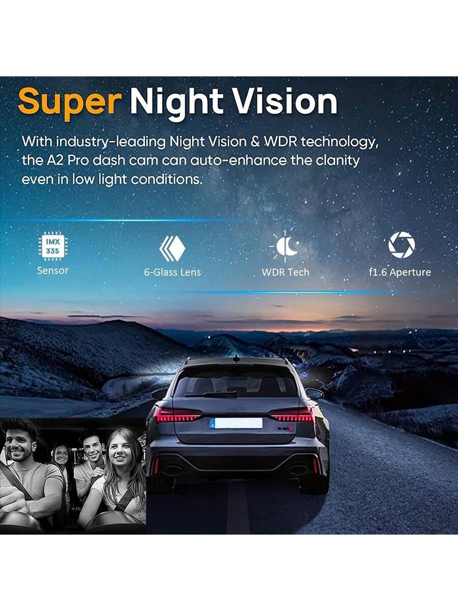 FLYANT Driving Recorder With 1080 High-Definition Front And Rear, 4.4-Inch IPS Screen For Loop Recording, Dual Driving Recorder With 32GB SD Card, Super Night Vision, 24-Hour Parking Monitoring, Super