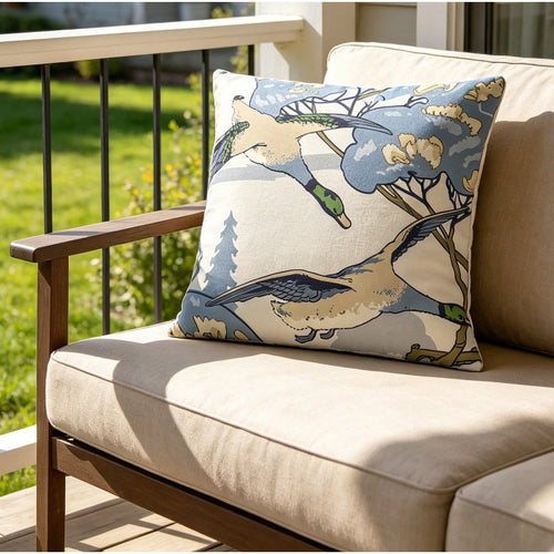 Flying Ducks Blue Neutral Cream Luxury Cushion Cover Pillow Cover