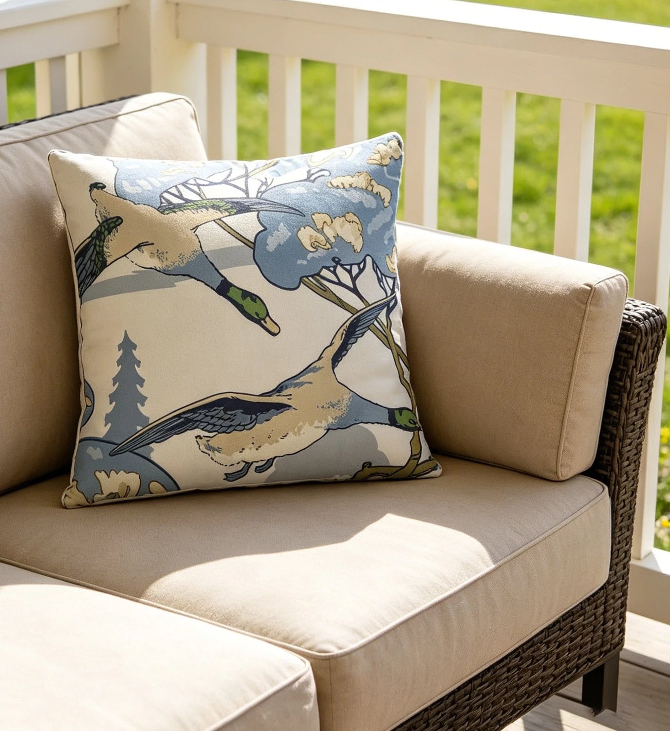 Flying Ducks Blue Neutral Cream Luxury Cushion Cover Pillow Cover