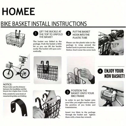 Foldable Bike Basket With Large Capacity, Adjustable Front Rear Hanging Storage Basket For Bicycle, Christmas Valentine Gift For Cyclists-33.5*20*23cm
