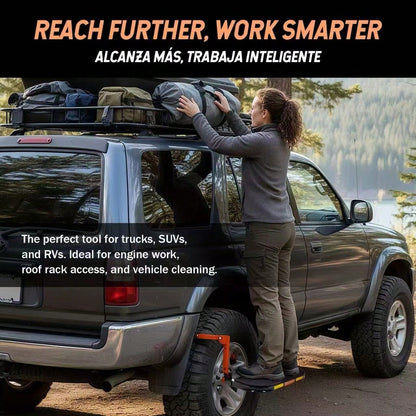 Foldable Tire Step With Anti-Slip Feature- A Key Component For Maintaining Trucks, SUVs, And Trailers- Height Adjustable And Capable Of Supporting Up To 400 Pounds- Portable And Foldable Design, Tire