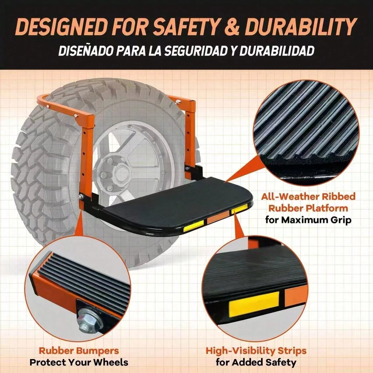 Foldable Tire Step With Anti-Slip Feature- A Key Component For Maintaining Trucks, SUVs, And Trailers- Height Adjustable And Capable Of Supporting Up To 400 Pounds- Portable And Foldable Design, Tire