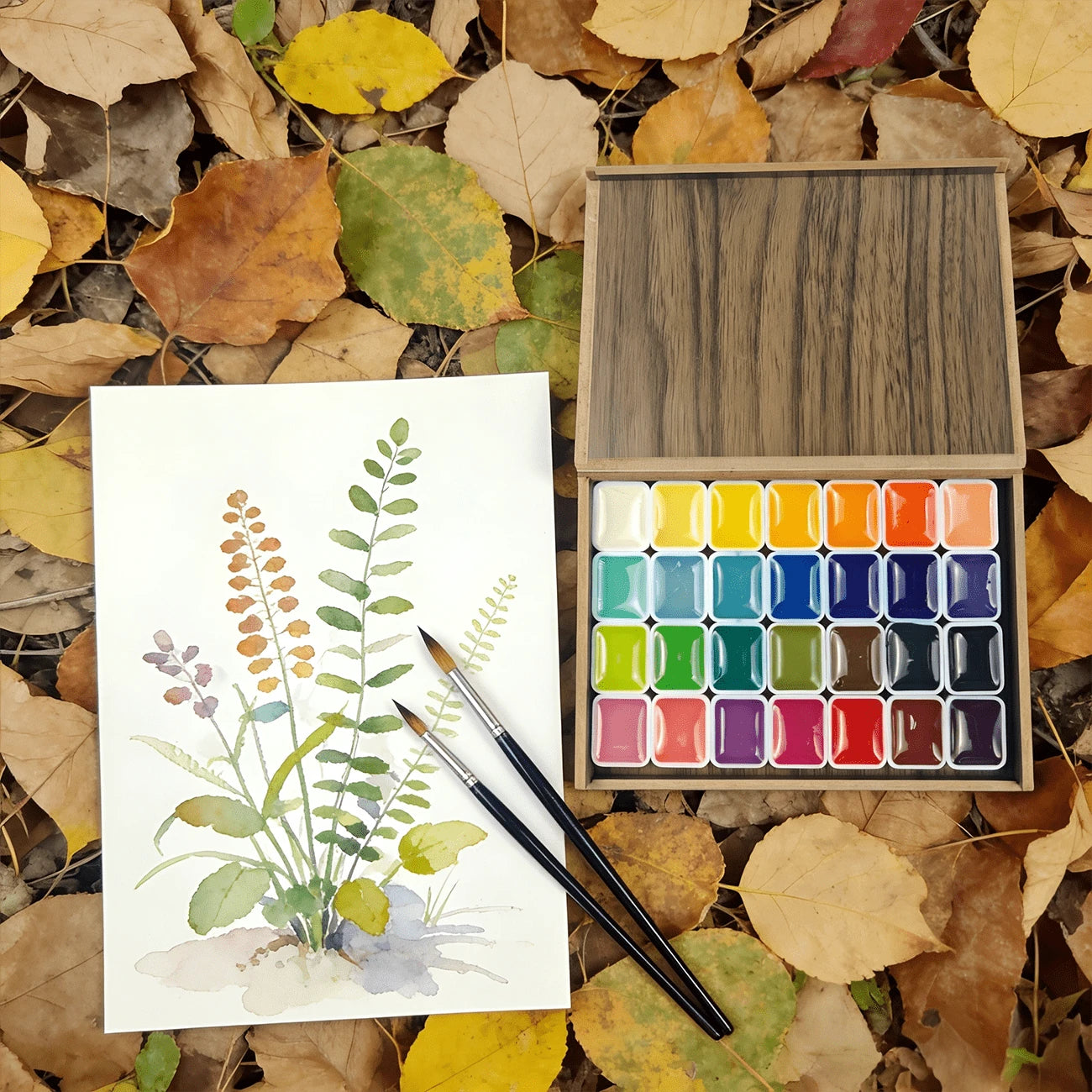 For Professional Artistic Use, 28-Color Solid Paint Set With Wooden Box, Smooth, Easy To Color, Portable. Ideal As Artistic Holiday Gifts Great For Painting, Thangka Graffiti, Handcrafts And Daily DIY