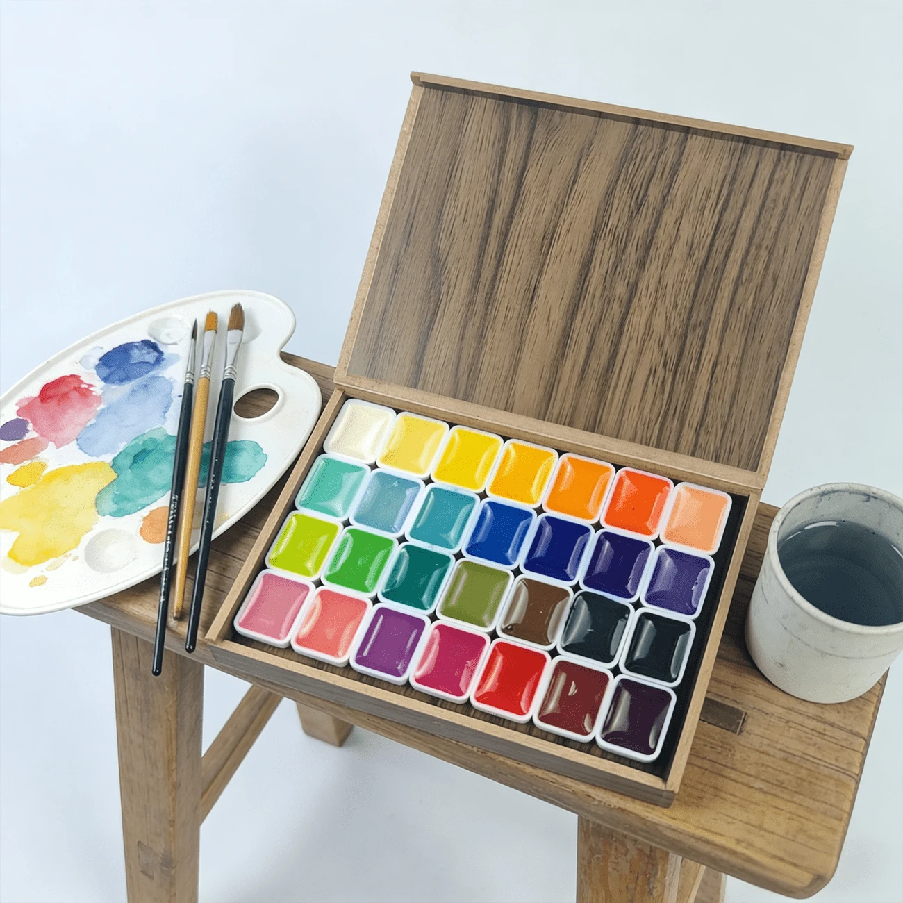 For Professional Artistic Use, 28-Color Solid Paint Set With Wooden Box, Smooth, Easy To Color, Portable. Ideal As Artistic Holiday Gifts Great For Painting, Thangka Graffiti, Handcrafts And Daily DIY