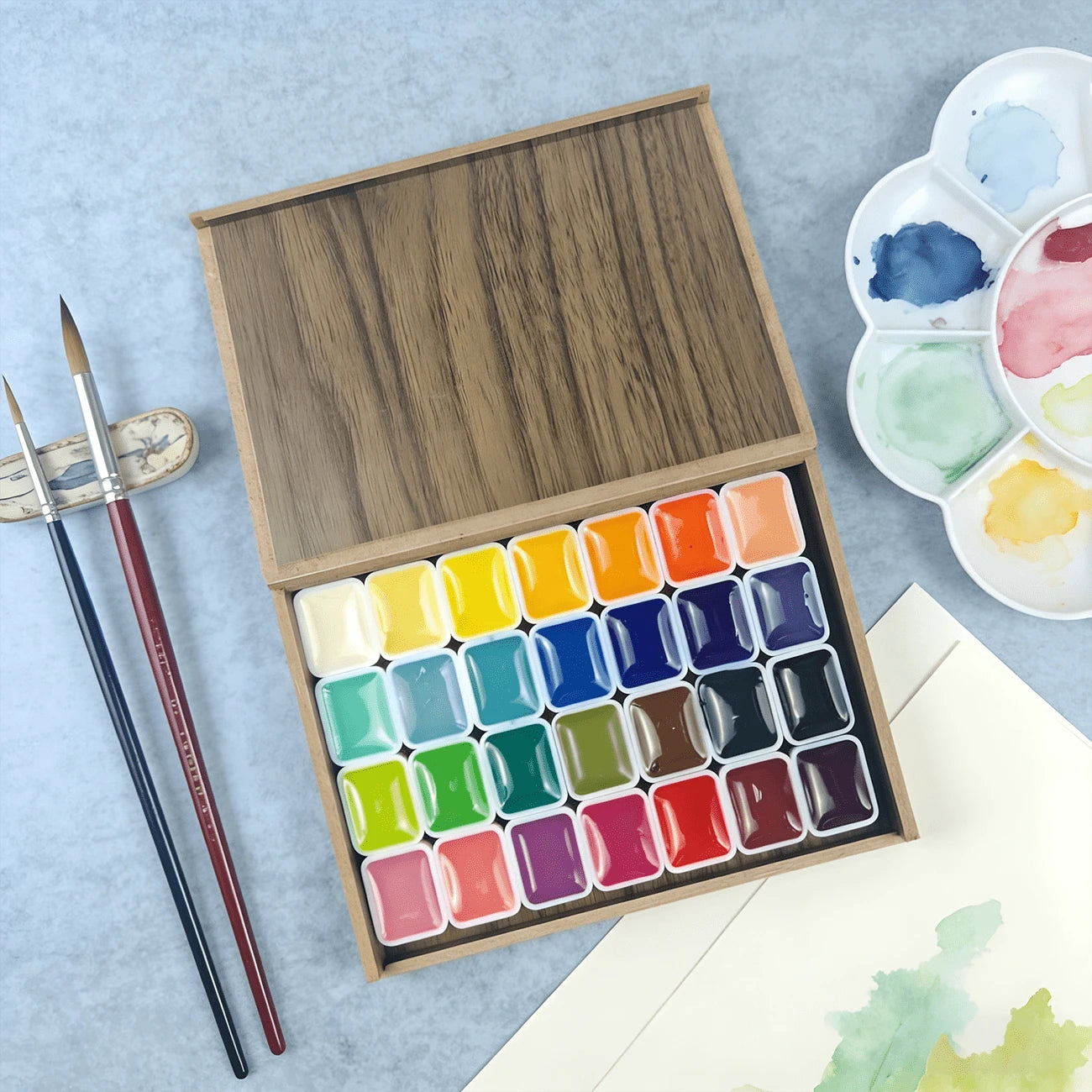 For Professional Artistic Use, 28-Color Solid Paint Set With Wooden Box, Smooth, Easy To Color, Portable. Ideal As Artistic Holiday Gifts Great For Painting, Thangka Graffiti, Handcrafts And Daily DIY