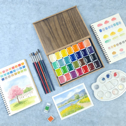 For Professional Artistic Use, 28-Color Solid Paint Set With Wooden Box, Smooth, Easy To Color, Portable. Ideal As Artistic Holiday Gifts Great For Painting, Thangka Graffiti, Handcrafts And Daily DIY