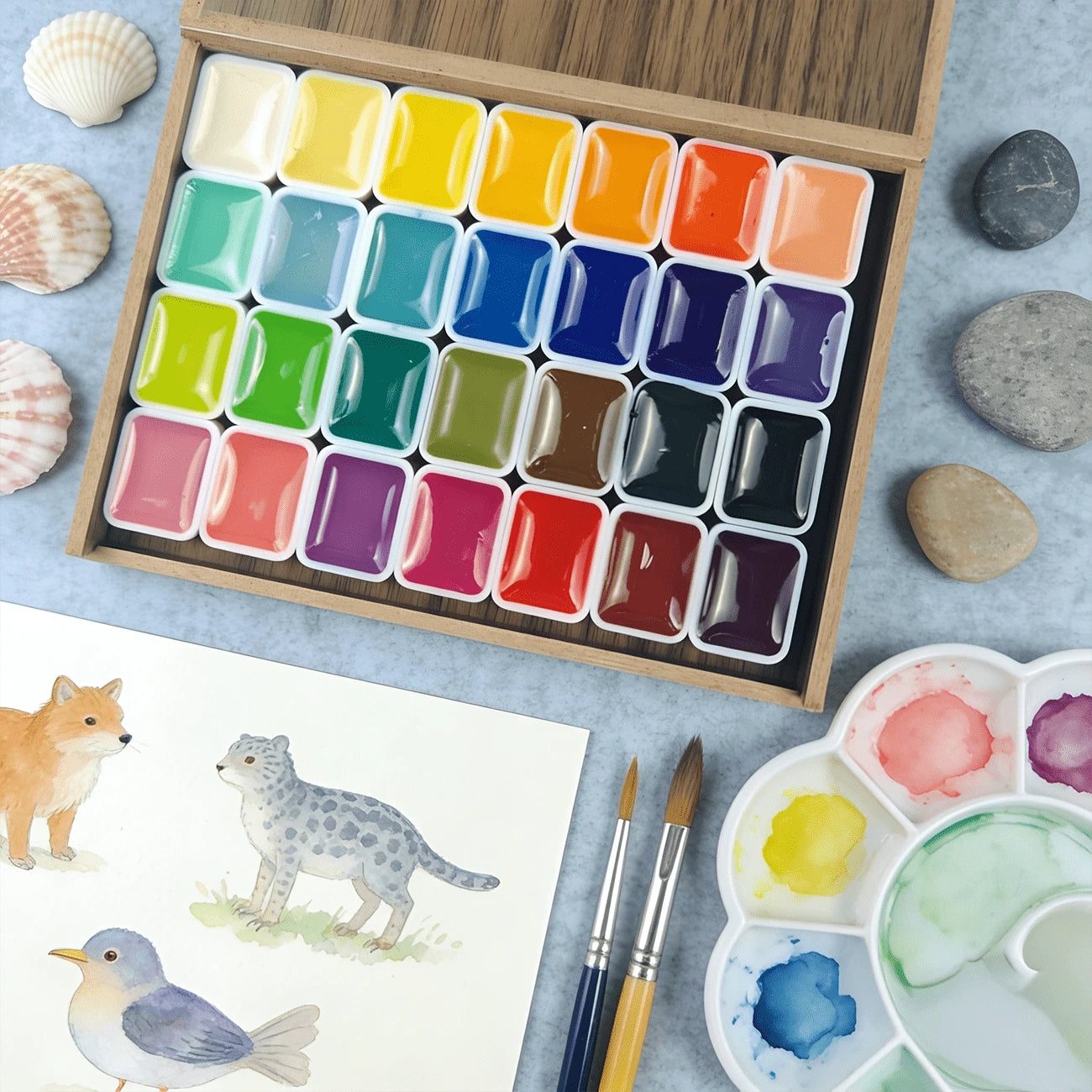 For Professional Artistic Use, 28-Color Solid Paint Set With Wooden Box, Smooth, Easy To Color, Portable. Ideal As Artistic Holiday Gifts Great For Painting, Thangka Graffiti, Handcrafts And Daily DIY