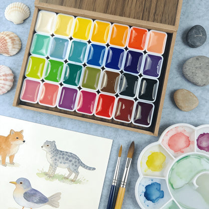 For Professional Artistic Use, 28-Color Solid Paint Set With Wooden Box, Smooth, Easy To Color, Portable. Ideal As Artistic Holiday Gifts Great For Painting, Thangka Graffiti, Handcrafts And Daily DIY